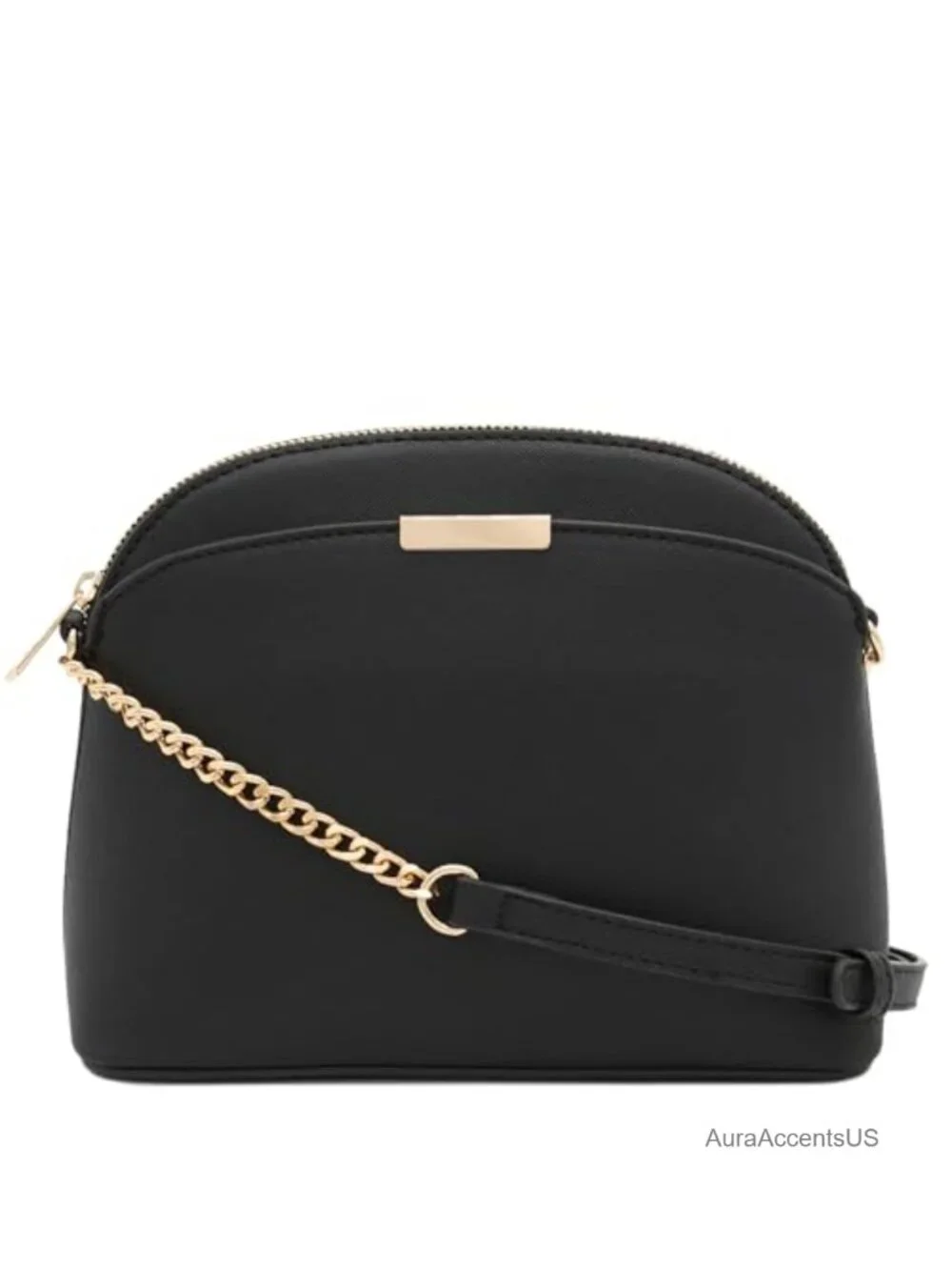 Faux Leather Saffiano Dome Crossbody with Chain Strap
